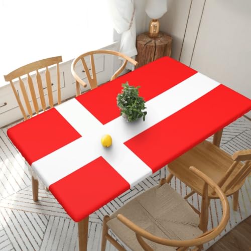 Rechteckige Tischdecke mit dänischer Flagge, wasserdicht, elastisch, für 152 cm große Tische, abwischbar, Tischdecke für Picknick, Camping, drinnen und draußen, 76,2 x 182,9 cm von EKYOSHCZ