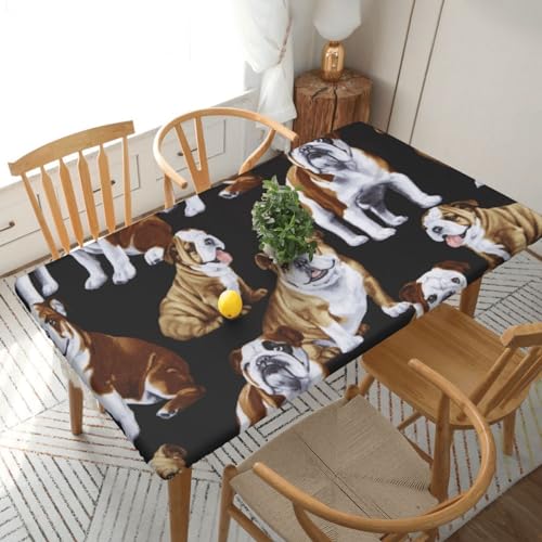 Rechteckige Tischdecke mit englischen Bulldoggen, wasserdicht, elastisch, passend für 152 cm, Tischdecke, abwischbar, Tischdecke für Picknick, Camping, drinnen und draußen, 76,2 x 183,9 cm von EKYOSHCZ