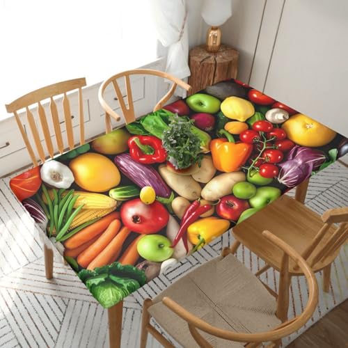 Rechteckige Tischdecke mit frischem Obst und Gemüse, wasserdicht, elastisch, für 152 cm große Tische, abwischbar, Tischdecke für Picknick, Camping, drinnen und draußen, 76,2 x 182,9 cm von EKYOSHCZ