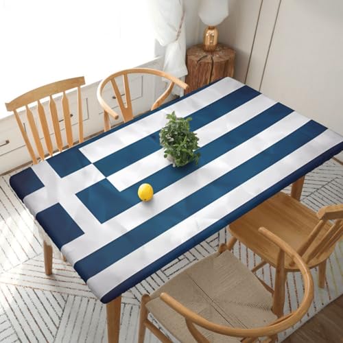 Rechteckige Tischdecke mit griechischer Flagge, wasserdicht, elastisch, für 152 cm große Tische, abwischbar, Tischdecke für Picknick, Camping, drinnen und draußen, 76,2 x 183,9 cm von EKYOSHCZ