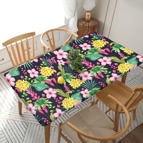 Rechteckige Tischdecke mit hawaiianischer Blume, wasserdicht, elastisch, für 152 cm, Tischdecke, abwischbar, Tischdecke für Picknick, Camping, drinnen und draußen, 76,2 x 182,9 cm von EKYOSHCZ