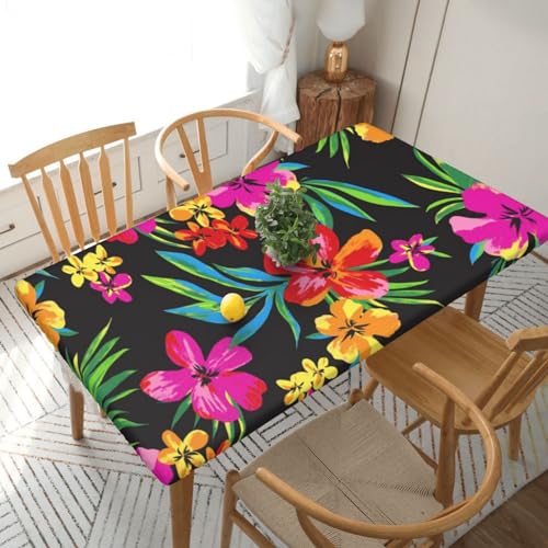 Rechteckige Tischdecke mit hawaiianischer Blume, wasserdicht, elastisch, für 152 cm, Tischdecke, abwischbar, Tischdecke für Picknick, Camping, drinnen und draußen, 76,2 x 182,9 cm von EKYOSHCZ