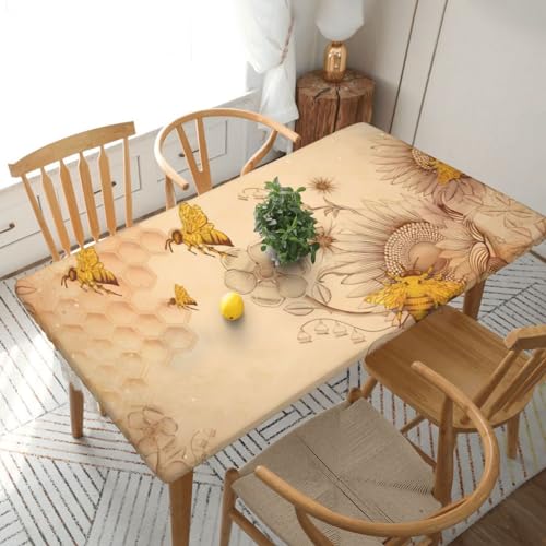 Rechteckige Tischdecke mit ländlichen Honigbienen, wasserdicht, elastisch, für 152 cm, Tischdecke, abwischbar, Tischdecke für Picknick, Camping, drinnen und draußen, 76,2 x 182,9 cm von EKYOSHCZ