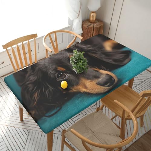 Rechteckige Tischdecke mit niedlichem Hund, wasserdicht, elastisch, für 152 cm große Tische, Tischdecke, abwischbar, Tischdecke für Picknick, Camping, drinnen und draußen, 76,2 x 182,9 cm von EKYOSHCZ