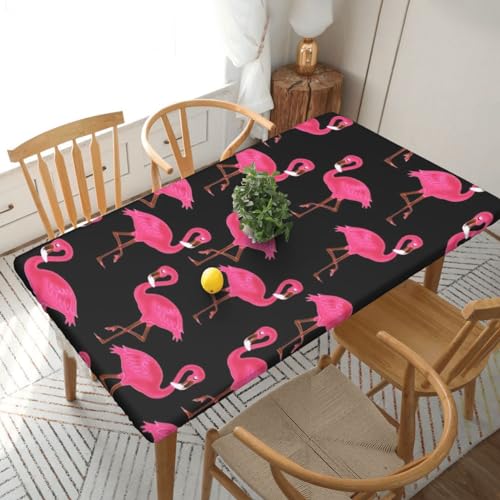 Rechteckige Tischdecke mit niedlichen Flamingos, wasserdicht, elastisch, für 152 cm, Tischdecke, abwischbar, Tischdecke für Picknick, Camping, drinnen und draußen, 76,2 x 183,9 cm von EKYOSHCZ