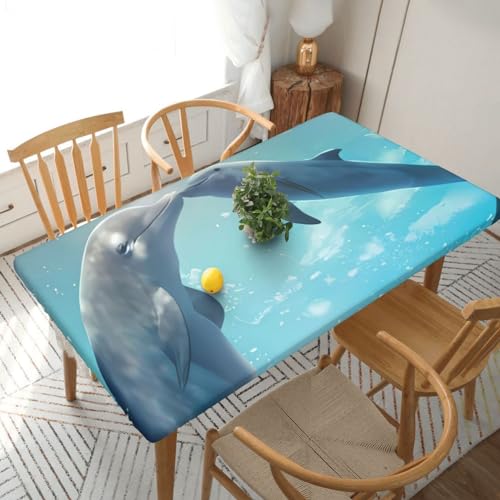 Winter The Delphin Rechteckige Tischdecke, wasserdicht, elastisch, passend für 152 cm, Tischdecke, abwischbar, Tischdecke für Picknick, Camping, drinnen und draußen, 76,2 x 183,9 cm von EKYOSHCZ