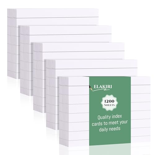 ELAKIRI 1200er Karteikarten a8 liniert, 150g/m² verdicktes Papier lernkarten Weiß, 5.2 x 7.4cm flashcards für Englisch Vokabeln, Formeln und Notizen, Index Cards für Büro Schule Präsentation Vortrag von ELAKIRI