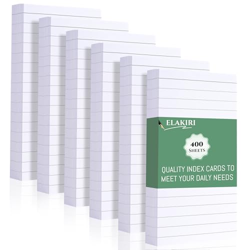 ELAKIRI 400er Karteikarten a6 liniert, 150g/m² verdicktes Papier lernkarten Weiß, 10.5 x 14.8cm flashcards für Englisch Vokabeln, Formeln und Notizen, Index Cards für Büro Schule Präsentation Vortrag von ELAKIRI