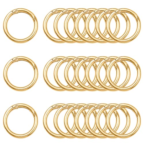 ELANE Feder-O-Ringe, runde Schnappschnalle, Schlüsselanhänger, Schlüsselanhänger für Schnalle, Taschen, Geldbörsen (Gold, 3,3 cm), 24 Stück von ELANE