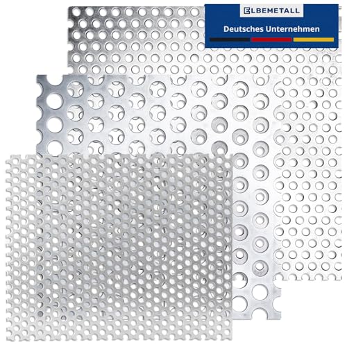 Elbemetall Lochblech Edelstahl 100 x 100 mm Stärke 1,00 mm/Metall Lochblech Rundloch, 15 mm Lochabstand, 10 mm Lochweite/Lochbleche aus 1.4301 Werkstoff/hochwertiges Lochblech aus Metall von ELBEMETALL