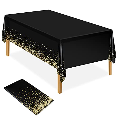 ELECLAND Schwarz und Gold Party Tischdecke Kunststoff Tischdecke 137x274cm Gold Dot Konfetti Tischdecke Rechteckige Party Tischdecke für Picknick, Babyparty, Halloween, Weihnachten (Black and Gold, 1) von ELECLAND