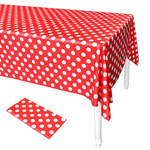 ELECLAND Tischdecke aus Kunststoff mit roten Punkten, 137 cm x 274 cm, rote Tischdecke, rechteckig, Tischdecke, Zirkus Tischdecke für Zirkus Party Dekoration, Hochzeit, Geburtstagsfeier (1, Red) von ELECLAND