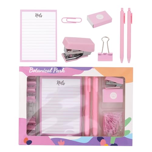 6-teiliges Set in Pink für Bürobedarf, Pink Schreibtischaccessoires, Mini-Hefter-Bindeset für Frauen mit Büroklammer, neutralem Stift, langer Clip,Hefter, Geschenke für Studenten und Büroangestellte. von ELENTGE