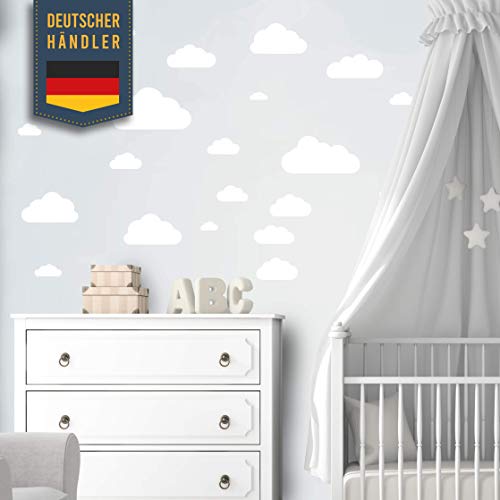 ELES VIDA - 40 Teile Wolken Wandtattoo Kinderzimmer Set - Rauhfaser Wandsticker, Pastell Farben, Baby Sticker zum Kleben, Wandaufkleber Wanddeko - Wandfolie, Kleinkinder, Jungen, Mädchen in Weiß von ELES VIDA