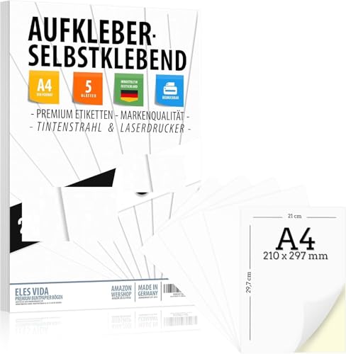 DIN A6 Etiketten 105x148 mm selbstklebend (4 Stück pro A4 Bogen), matte weiße Oberfläche, Tinten- und Laserdrucker, (inkjet & laser) Versandlabels, MADE IN GERMANY (500 Blatt - 2000 Etiketten) von ELES VIDA