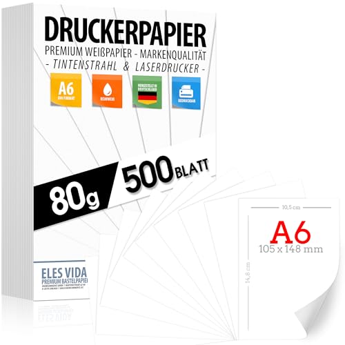 Druckerpapier 80g weiß A6-500 Blatt – Blatt - PREMIUM PAPIER Reinweiß - Kopierpapier, Laserdrucker & Tintenstrahl für Uni, Fotografie, Präsentationen Ideal für Büro & Office - MADE IN GERMANY Druckerpapier 80g weiß A6-500 Blatt – Blatt - PREMIUM PAPIER Reinweiß - Kopierpapier, Laserdrucker & Tintenstrahl für Uni, Fotografie, Präsentationen Ideal für Büro & Office - MADE IN GERMANY von ELES VIDA