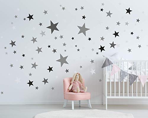 ELES VIDA - 50 Sterne Wandtattoo fürs Kinderzimmer - Wandsticker Set - Pastell Farben, Baby Sternenhimmel zum Kleben Wandaufkleber Sticker Wanddeko - Kleinkinder, Rauhfaser, Grau - Schwarz von ELES VIDA