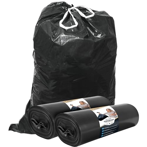 Müllsäcke 120L Schwarz mit ZUGBAND - Reißfest - Abfallbeutel XXL - Müllbeutel - 40 µ Stark - LDPE Recycelt - Großer Müllsack - 120 Liter - Mülltüten - Hausmüll, Gewerbe, Industrie, 50 Beutel, 2 Rollen von ELES VIDA