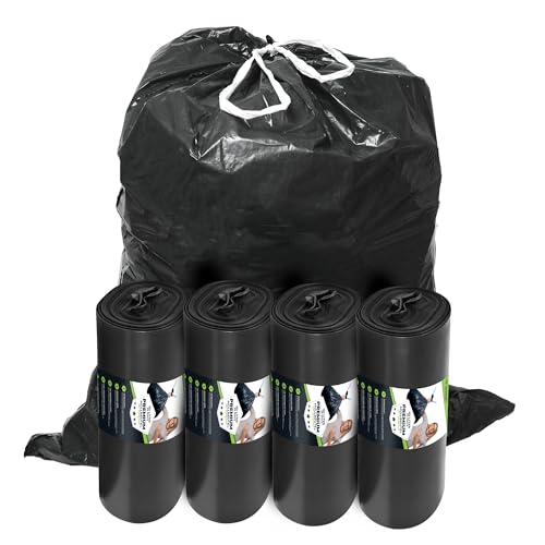 Müllsäcke 60L Schwarz mit ZUGBAND - Reißfest - Abfallbeutel XXL - Müllbeutel - 40 µ Stark - LDPE Recycelt - Großer Müllsack - 60 Liter - Mülltüten - Hausmüll, Gewerbe, Industrie - 100 Beutel, 4 Rollen von ELES VIDA