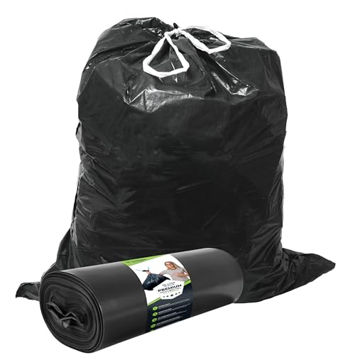 Müllsäcke 60L Schwarz mit ZUGBAND - Reißfest - Abfallbeutel XXL - Müllbeutel - 40 µ Stark - LDPE Recycelt - Großer Müllsack - 60 Liter - Mülltüten - Hausmüll, Gewerbe, Industrie - 25 Beutel - 1 Rolle von ELES VIDA