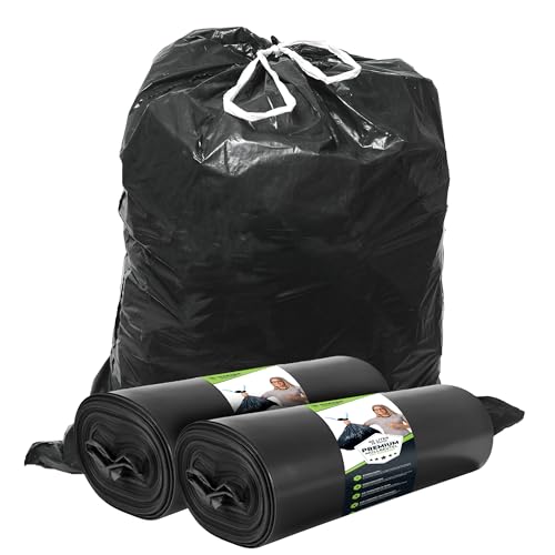 Müllsäcke 60L Schwarz mit ZUGBAND - Reißfest - Abfallbeutel XXL - Müllbeutel - 40 µ Stark - LDPE Recycelt - Großer Müllsack - 60 Liter - Mülltüten - Hausmüll, Gewerbe, Industrie - 50 Beutel – 2 Rollen von ELES VIDA