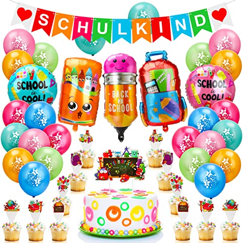 Einschulung Deko Einschulung Party Deko Einschulung Mädchen Deko Schuleinführung Schulanfang Deko Set mit Schulkind Girlande für Jungen Mädchen von ELIAUK