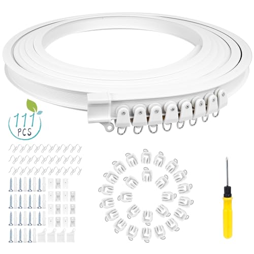 111-teiliges Set Vorhangschienen 5 Meter Flexible Biegbare Decken-Vorhangschiene Gardinenschiene gebogene Deckenschiene Deckenhalterung Weiße Gardinenhaken Zubehör für Vorhangschienensystem von ELICNA