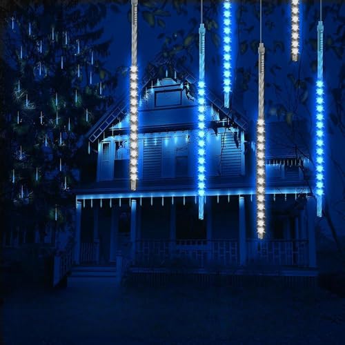 LED Lichterkette Außen, 50cm 10Tube 540LEDs Eiszapfen Lichterkette Außen IP65 Wasserdichte Meteorschauer Regen Lichter für Garten/Hochzeit/Party/Weihnachten Dekoration(Blau und Weiß) von ELINKUME