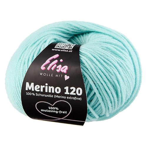 Elisa Merino 120, 50 g/120 m, Merinogarn aus extrafeiner Merinowolle,mulesing-frei,OEKO-TEX zertifiziert,100% Schurwolle(Merino extrafein) zum stricken häkeln (7228 eisblau) von ELISA