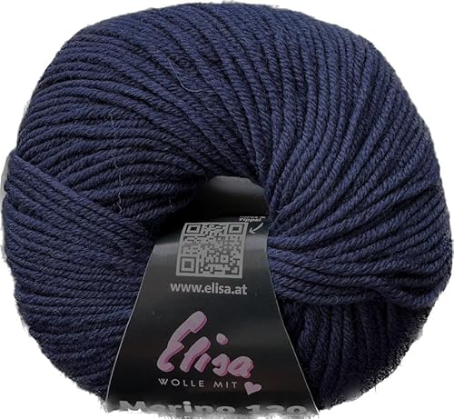 Elisa Merino 120, 50 g/120 m, Merinogarn aus extrafeiner Merinowolle,mulesing-frei,OEKO-TEX zertifiziert,100% Schurwolle(Merino extrafein) zum stricken häkeln (7233 BLAU MARINE) von ELISA