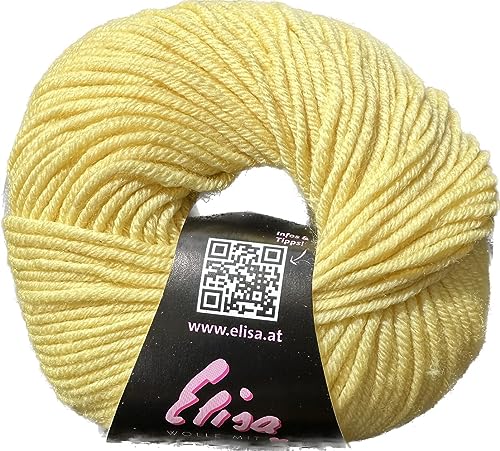 Elisa Merino 120, 50 g/120 m, Merinogarn aus extrafeiner Merinowolle,mulesing-frei,OEKO-TEX zertifiziert,100% Schurwolle(Merino extrafein) zum stricken häkeln (7237 GELB-ZITRONE) von ELISA