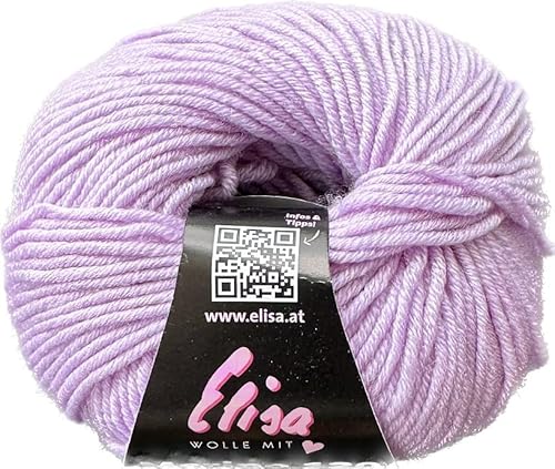 Elisa Merino 120, 50 g/120 m, Merinogarn aus extrafeiner Merinowolle,mulesing-frei,OEKO-TEX zertifiziert,100% Schurwolle(Merino extrafein) zum stricken häkeln (7297 FLIEDER) von ELISA