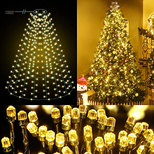 ELKTRY 400 LED Weihnachtsbaum Lichterkette, Christbaumbeleuchtung mit Ring 2M x 10 Girlanden, Warmweiß IP44 Wasserdicht 8 Modi Weihnachtsbeleuchtung Innen Außen für 150cm 180cm 240cm Baum, Tannenbaum von ELKTRY