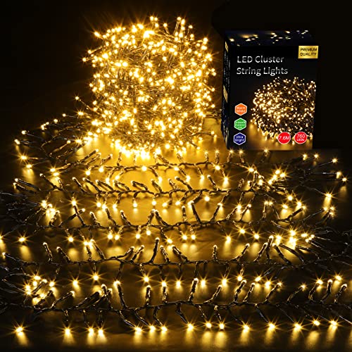 760 LED Cluster Lichterkette warmweiß, Elktry Büschellichterkette außen mit stecker Innen Strom 8 Modi, 7.6m wasserdichte Weihnachtsbeleuchtung mit Memoryfunktion für Weihnachten Party Garten Balkon von ELKTRY