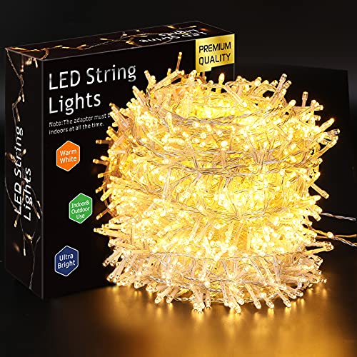 ELKTRY LED Lichterkette Außen 1000 LEDs Lichterkette Warmweiß Strom, 25M 8 Modi IP44 Wasserdicht CE-zertifiziert Weihnachtsbeleuchtung Innen für Weihnachtsbaum Kinderzimmer Balkon Garten Terrasse von ELKTRY