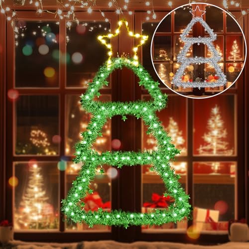 ELKTRY Weihnachtsbaum LED Weihnachtsdeko, 66cm Weihnachtsbeleuchtung Innen Außen Batterie 8 Modi Timer IP65 Wasserdicht Fensterdeko Weihnachten beleuchtet für Fenster Wand Kinderzimmer Balkon von ELKTRY