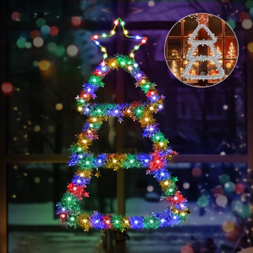 ELKTRY Weihnachtsbaum LED Weihnachtsdeko, 66cm Weihnachtsbeleuchtung Innen Außen Batterie Warmweiß und Bunt Timer IP65 Wasserdicht Fensterdeko Weihnachten beleuchtet für Fenster Kinderzimmer Wand von ELKTRY