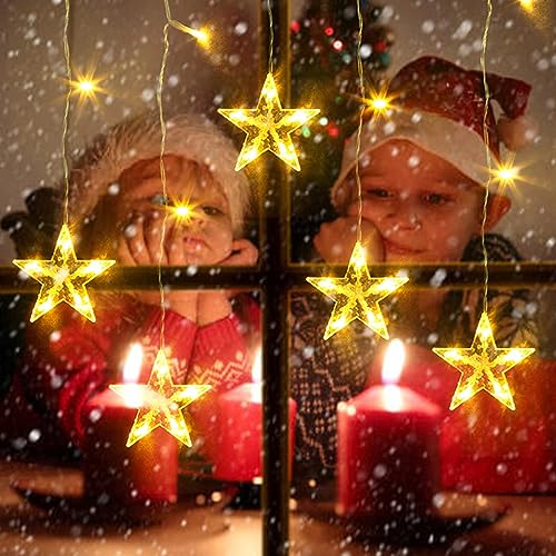ELKTRY Weihnachtsdeko mit 5 Sterne, 36 LEDs Fensterdeko mit timer, Memory Funktion Innen Batterie Warmweiß und bunt 8 Modi Wasserdicht Weihnachtsstern Außen für Fenster, Kinderzimmer, Weihnachten von ELKTRY