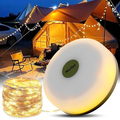 ELLASAY 20M Camping Fairy Lights, Outdoor Fairy Lights with 5 Lighting Modes, 30s Recovery, Durable and Waterproof, USB Charge, 10 m Portable Camping Lamp for Camping, Garden and Hiking (Warm, 20M) von ELLASAY