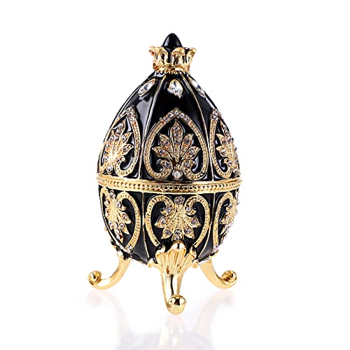 ELLDOO Fabergé Schmuckkästchen im Eier-Stil, emaillierte Schmuckschatulle, einzigartige dekorative Metallbox, klassische Ornamente, Geschenk für Heimdekoration, schwarz von ELLDOO