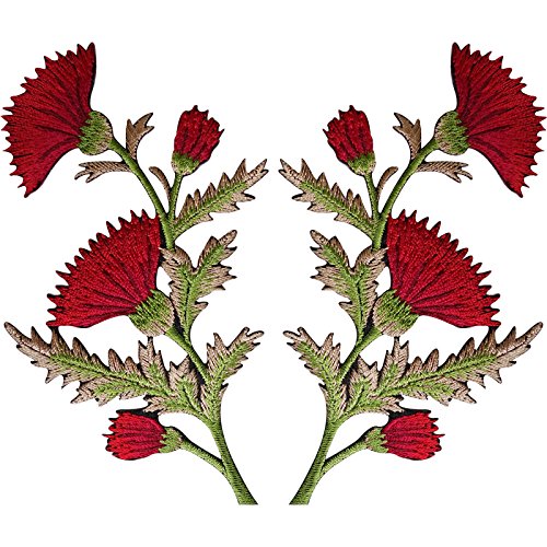 Paar Rot Distel Blume Patches Eisen/Nähen auf bestickt Patch Badge Blumen von ELLU