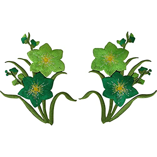 Paar grüne Blumenaufnäher Eisen Aufnähen Blumen Gestickte Aufnäher Abzeichen Motive von ELLU