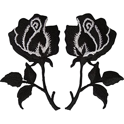 Paar schwarze Rose Patches Iron Sew On Jacket T-Shirt Jeans Flower Patch Badge von ELLU