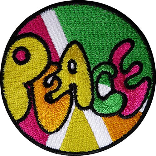 ELLU Peace Patch bestickt Abzeichen Stickerei Applikation Bügelbild Hippie Kostüm - 1 Stück - Rund - Hippie-Aufnäher - Patch - Friede und Liebe von ELLU