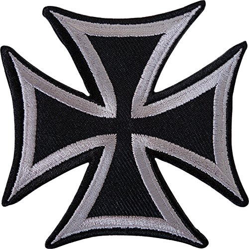 Schwarzgraues Malteserkreuz, bestickt, zum Aufbügeln, für Hemden, Jeans, Jacken von ELLU