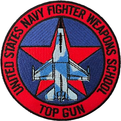 ELLU Top Gun Patch zum Aufbügeln oder Aufnähen auf Jacke Hemd United States Navy F14 besticktes Abzeichen, Durchmesser: 8.4 cm, Rund, Patch, 1 Stück von ELLU