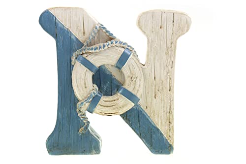 ELLUG 3D Maritime Alphabet-Dekobuchstaben in Holzoptik für Initialen, Namen, Lieblingswörter aus Kunsstein zum Stellen, H: 13-16cm, Dekoartikel Stehdekoration (N) von ELLUG