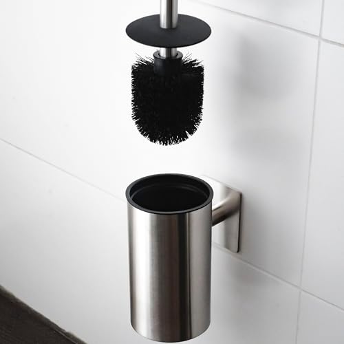 ELMOWO - Premium Edelstahl Klobürste ohne Bohren selbstklebend inkl. Spezialkleber (extrem sicherer Halt) - Klobürstenhalter zur Wandmontage - WC Bürstenhalter hängend mit elegantem Design (Silber) von ELMOWO