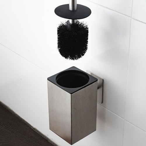 ELMOWO - Premium Edelstahl Klobürste ohne Bohren selbstklebend inkl. Spezialkleber (extrem sicherer Halt) - Klobürstenhalter zur Wandmontage - WC Bürstenhalter hängend mit elegantem Design (Silber) von ELMOWO