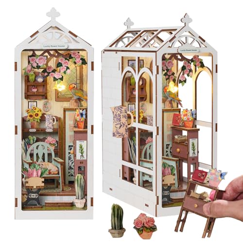 Buchecken-Set, DIY-Buchstützen, Puzzle, aus Holz, 3D-Buchstützen mit LED-Lichtern, Buchstützen für Puppenhaus, DIY Tiny von ELPHNUTSEY